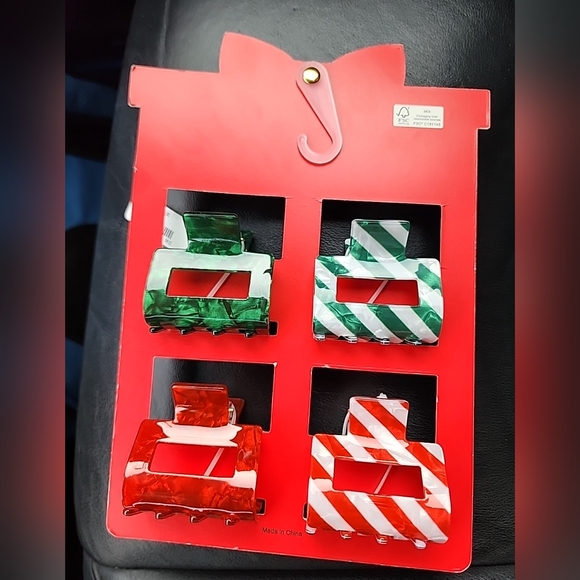 Piper K Christmas Peppermint Stripe Hair Clips Set of 4 Candy Cane Stripes - Picture 2 of 2